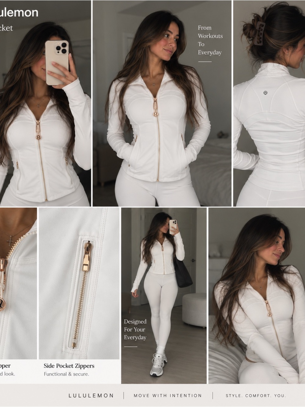 lululemon athletica Women's White Zip-Up Define Jacket & Pants Set Gold Nulu - Picture 9 of 10